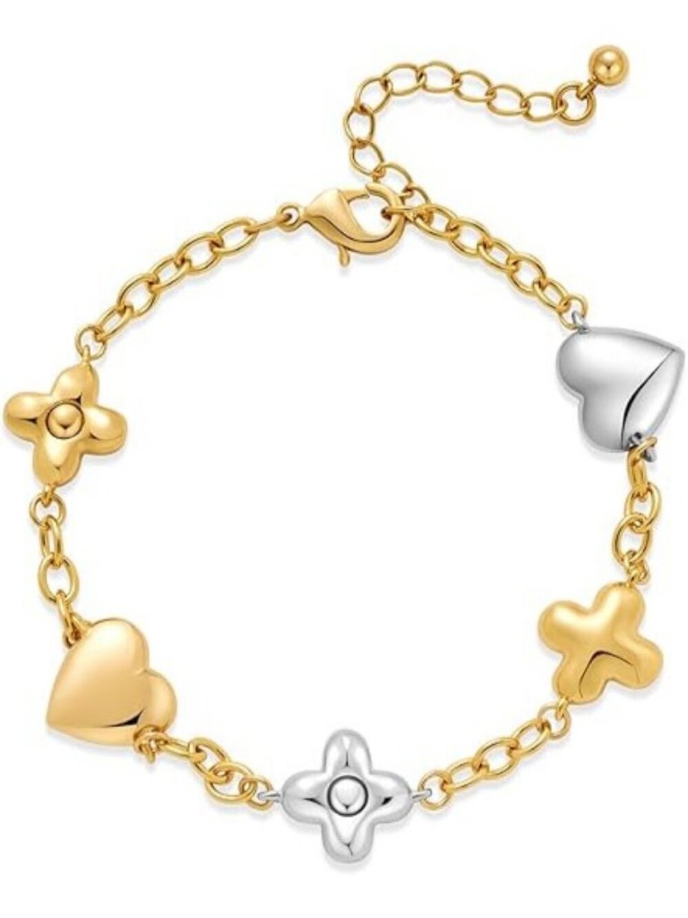 Heart＆Clover Two Tone Heart Charm Adjustable Bracelets Heart/Clover Charms